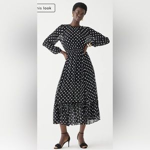 J. Crew. Long-sleeve chiffon midi dress in dot print